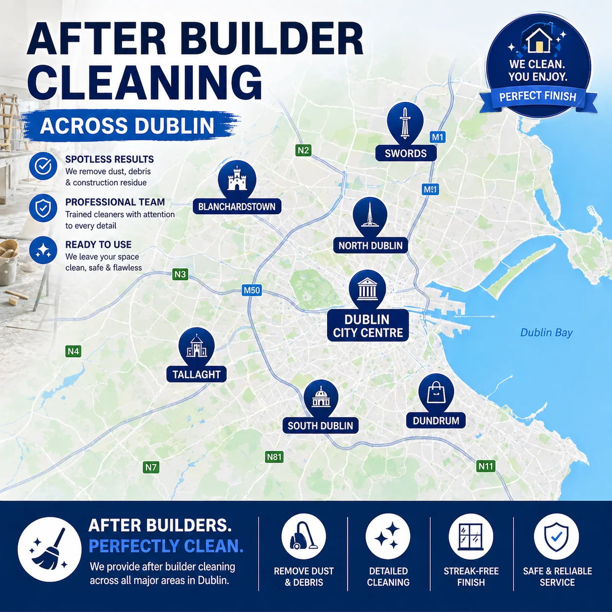 areas we serve for after building cleaning in Dublin